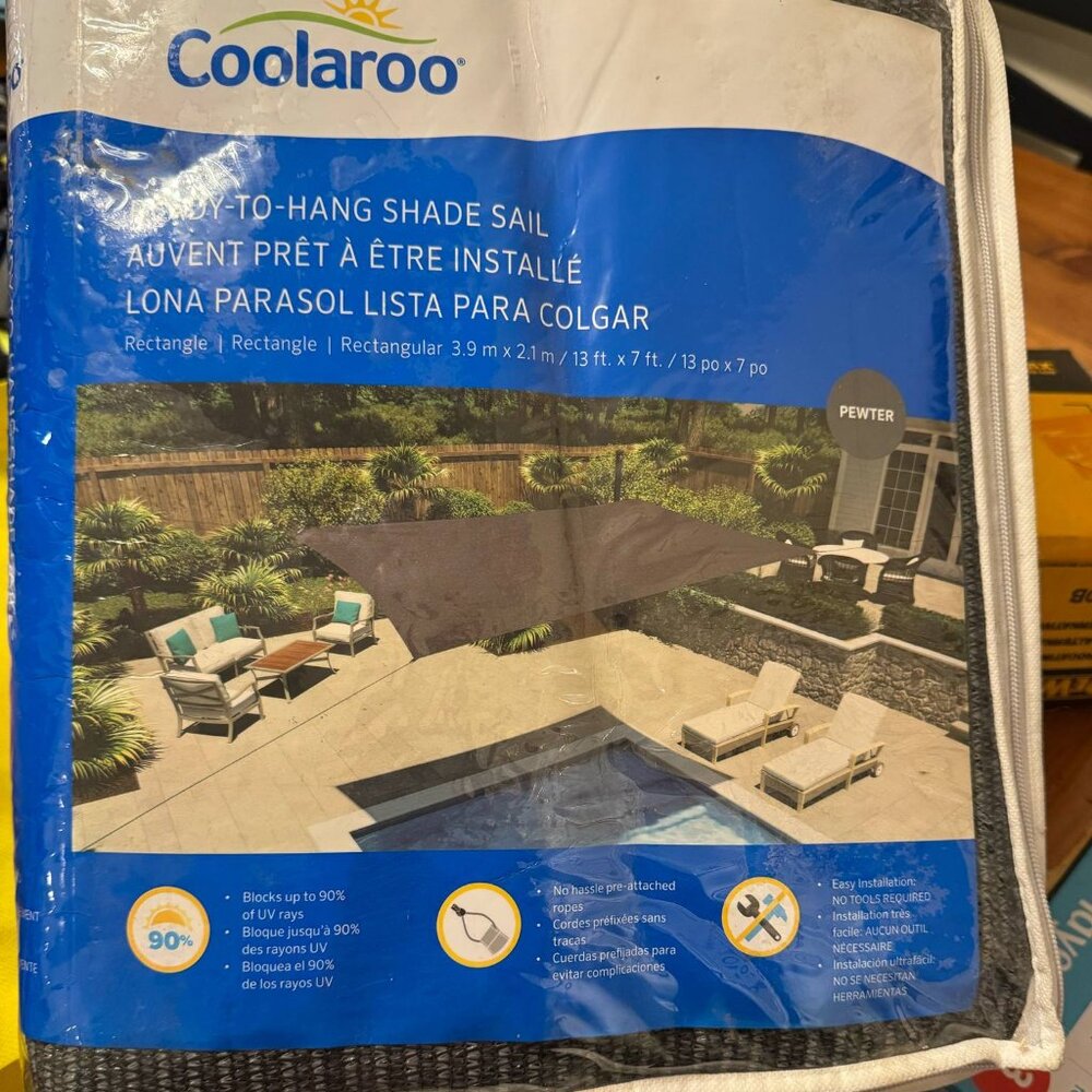 Coolaroo Ready-to-Hang Shade Sail – Rectangle 13 ft. x 7 ft. – New